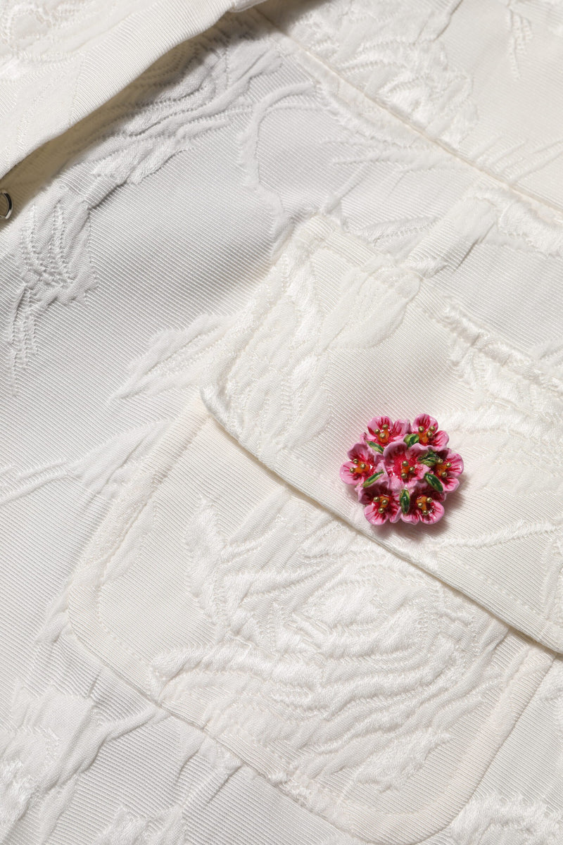 Calça em jacquard floral de algodão branco Dolce & Gabbana