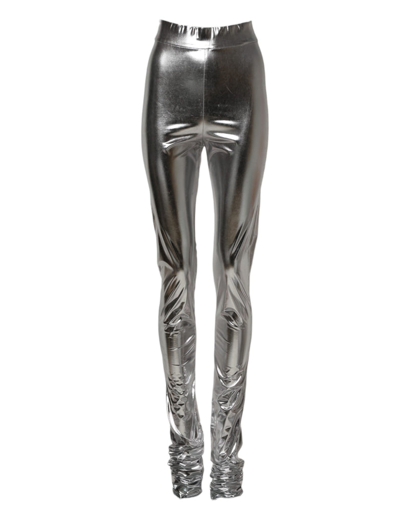 Calça legging de corte ajustado em poliéster prateado metálico Dolce & Gabbana