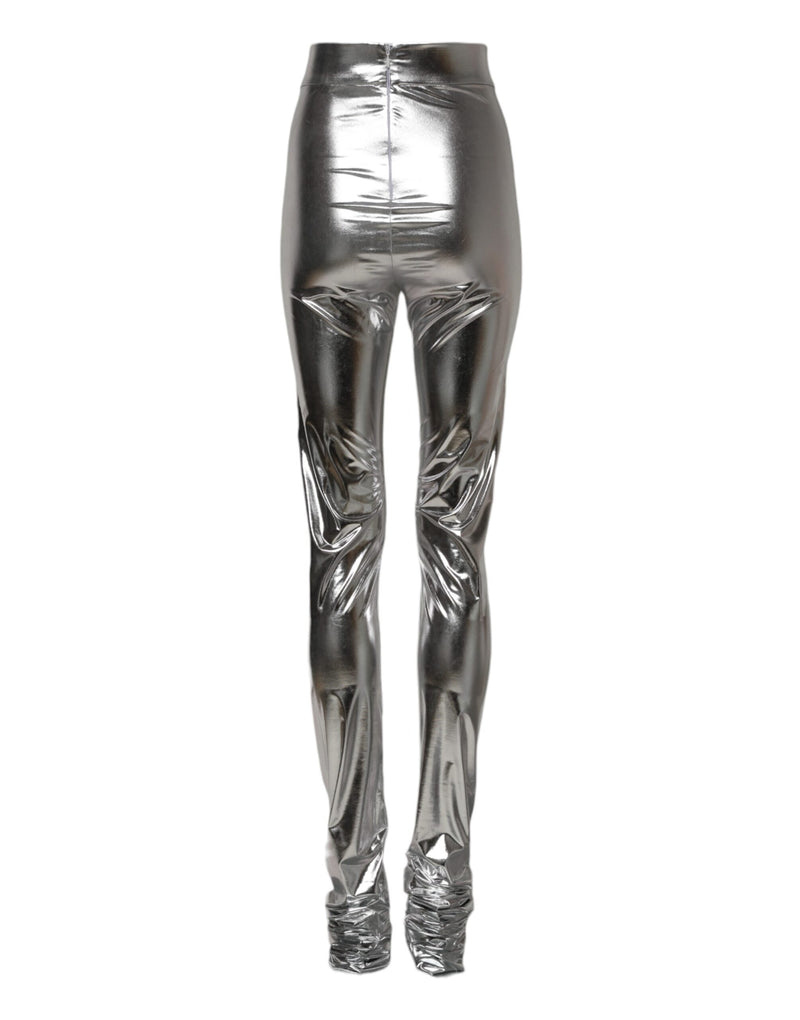 Calça legging de corte ajustado em poliéster prateado metálico Dolce & Gabbana