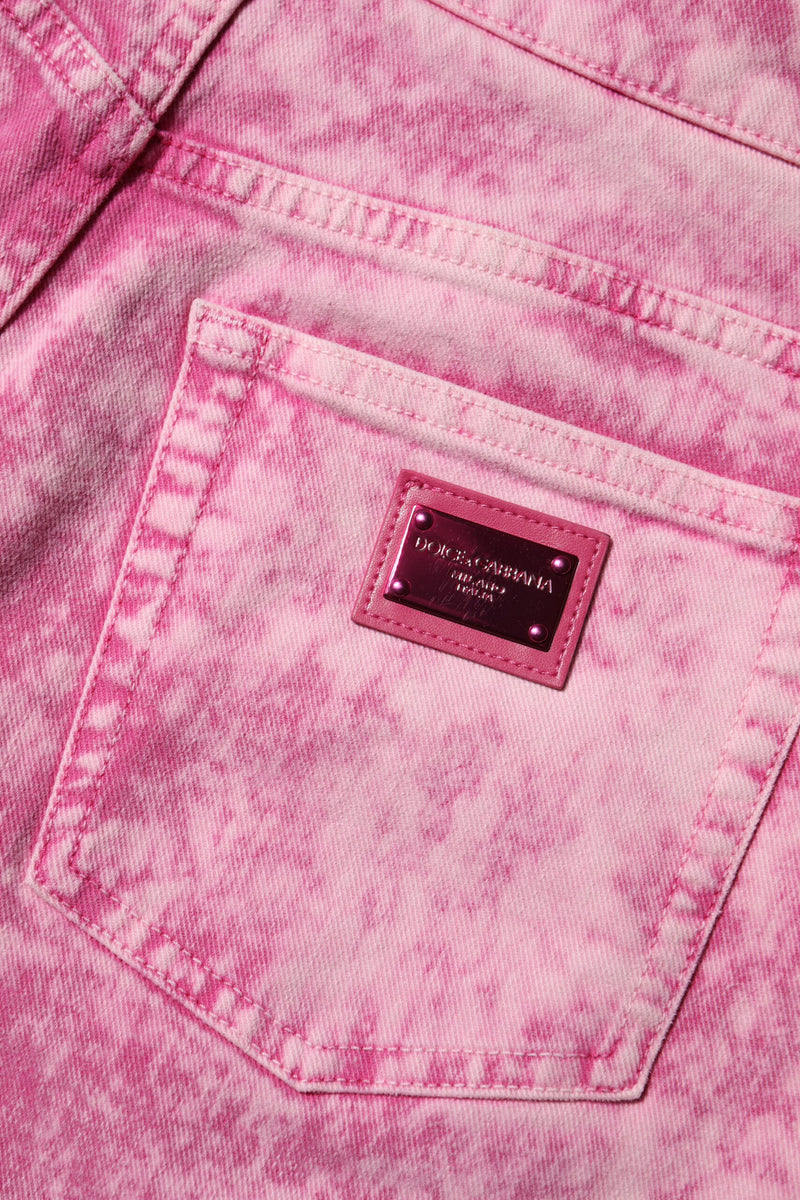 Calça jeans afunilada de cintura alta com estampa tie-dye rosa Dolce & Gabbana