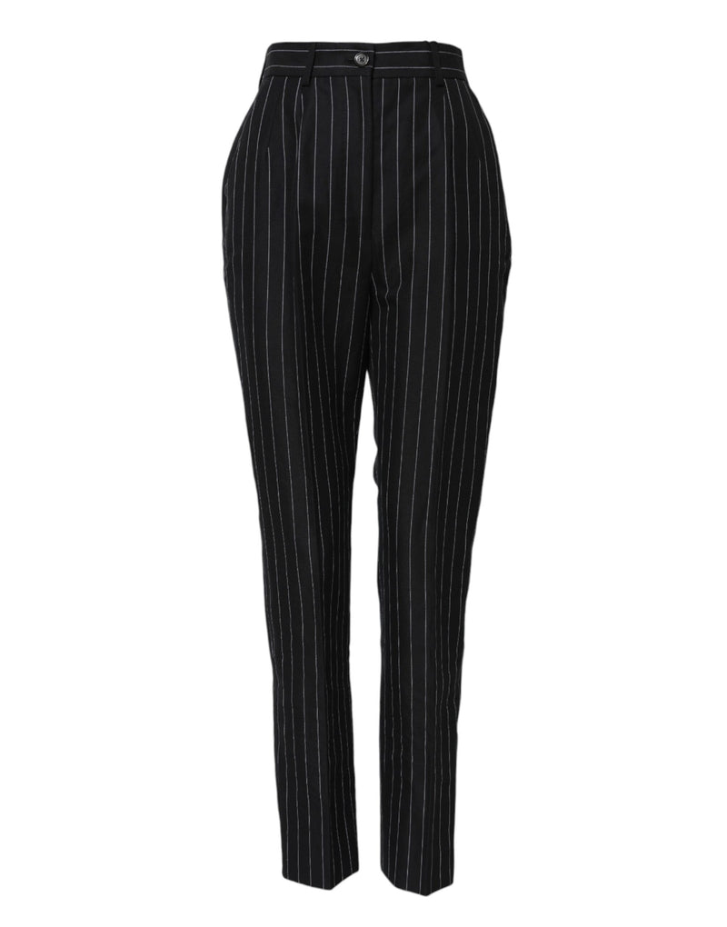 Pantalones tapered negros de talle alto con rayas de Dolce & Gabbana