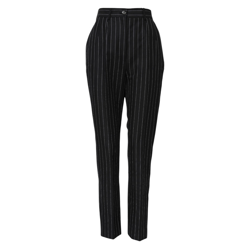 Pantalones tapered negros de talle alto con rayas de Dolce & Gabbana