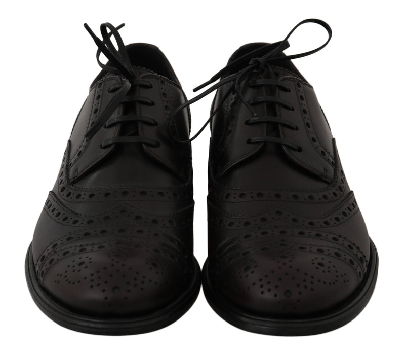 Zapatos Oxford de vestir de cuero negro con puntera brogue de Dolce & Gabbana