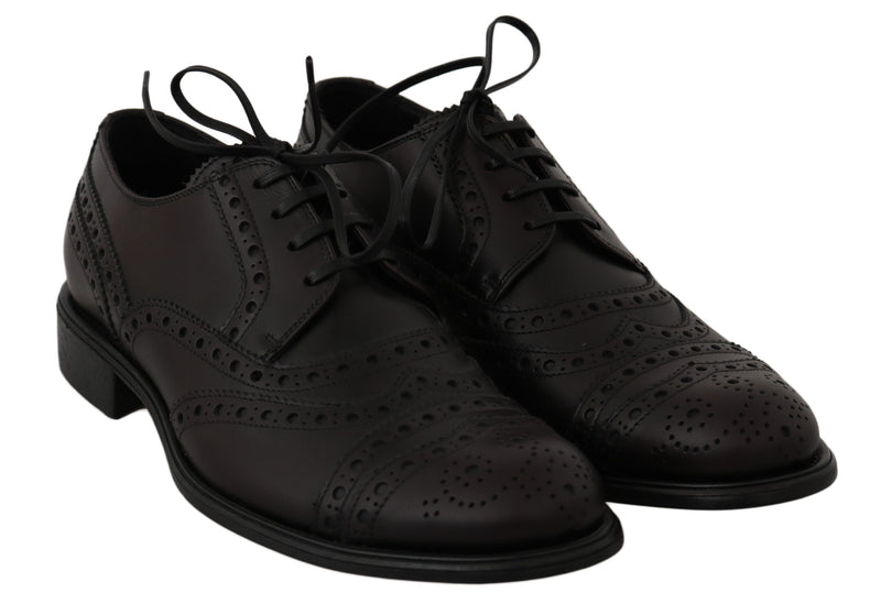 Zapatos Oxford de vestir de cuero negro con puntera brogue de Dolce & Gabbana