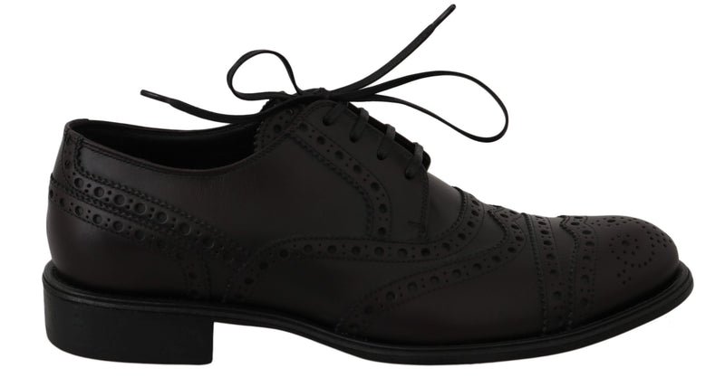 Zapatos Oxford de vestir de cuero negro con puntera brogue de Dolce & Gabbana