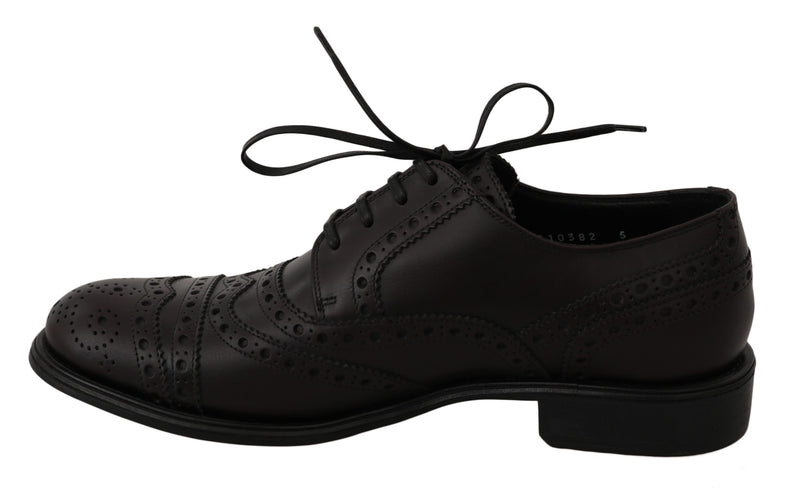 Zapatos Oxford de vestir de cuero negro con puntera brogue de Dolce & Gabbana