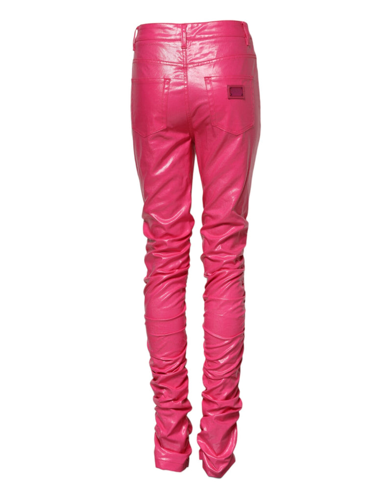 Calça jeans skinny de cintura alta em algodão rosa Dolce & Gabbana