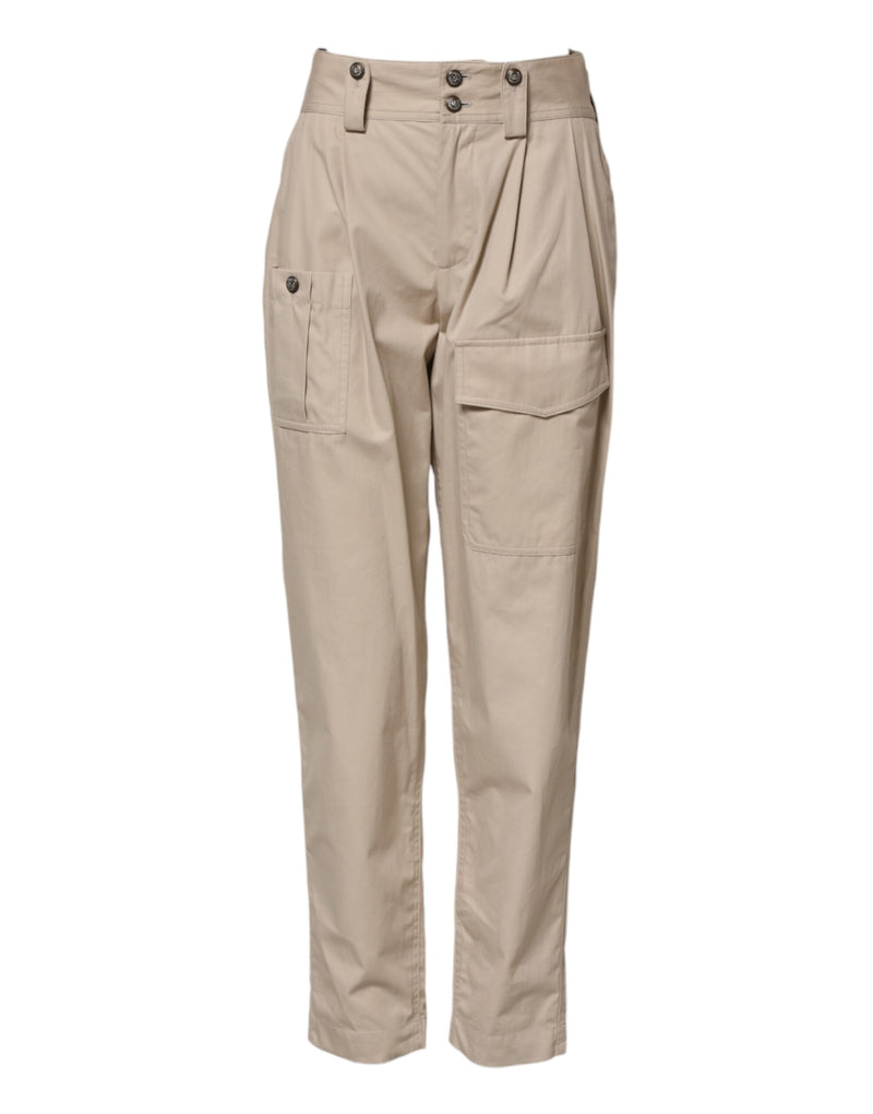 Pantaloni beige in cotone a vita alta Dolce & Gabbana