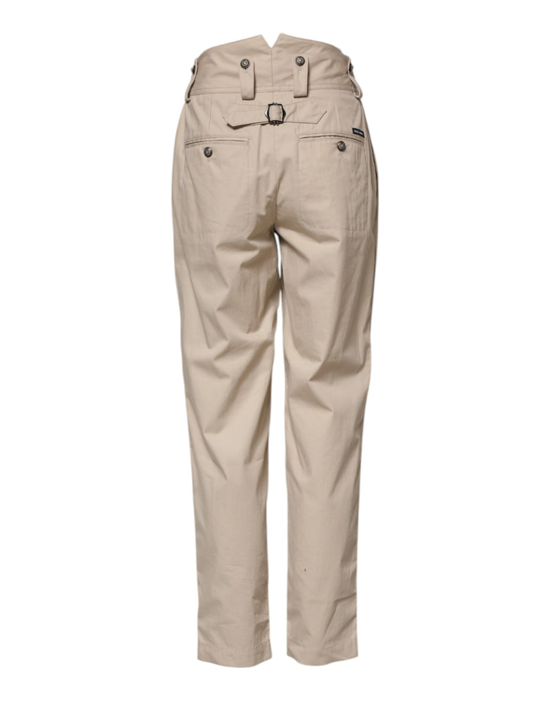 Pantaloni beige in cotone a vita alta Dolce & Gabbana