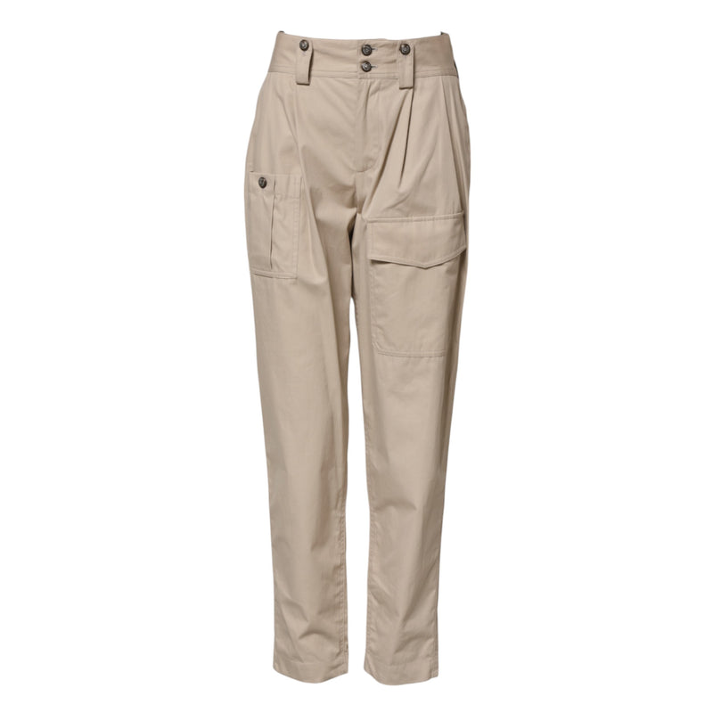 Pantaloni beige in cotone a vita alta Dolce & Gabbana