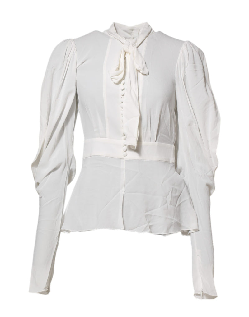 Blusa branca de viscose com gola ascot e manga longa Dolce & Gabbana