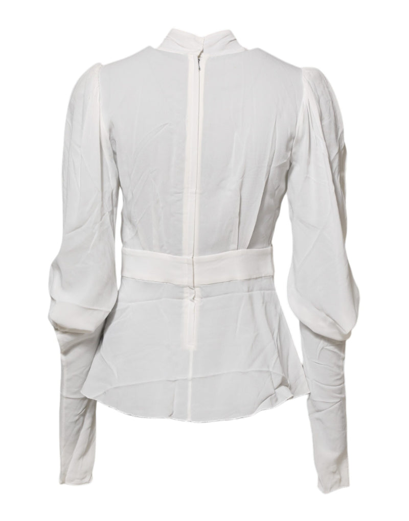 Blusa branca de viscose com gola ascot e manga longa Dolce & Gabbana