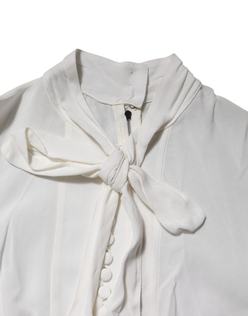 Blusa branca de viscose com gola ascot e manga longa Dolce & Gabbana