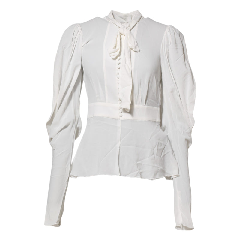 Blusa branca de viscose com gola ascot e manga longa Dolce & Gabbana