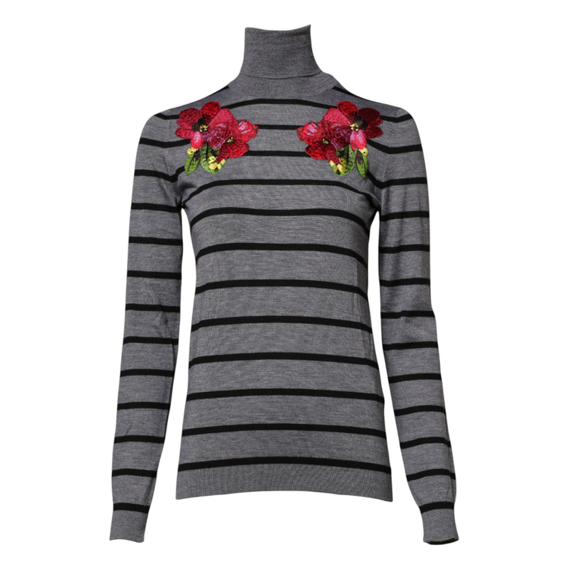Suéter gris con bordado floral de Dolce & Gabbana