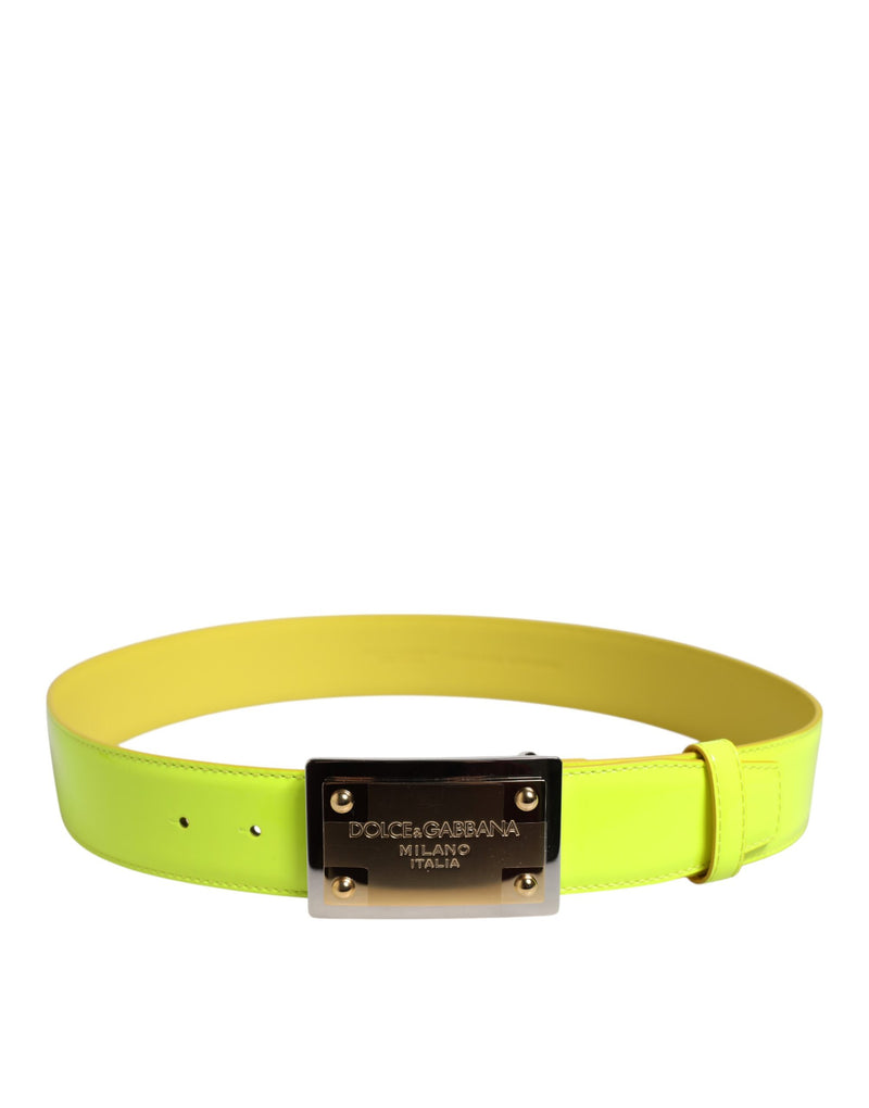 Ceinture jaune-vert à boucle classique avec logo en métal Dolce & Gabbana