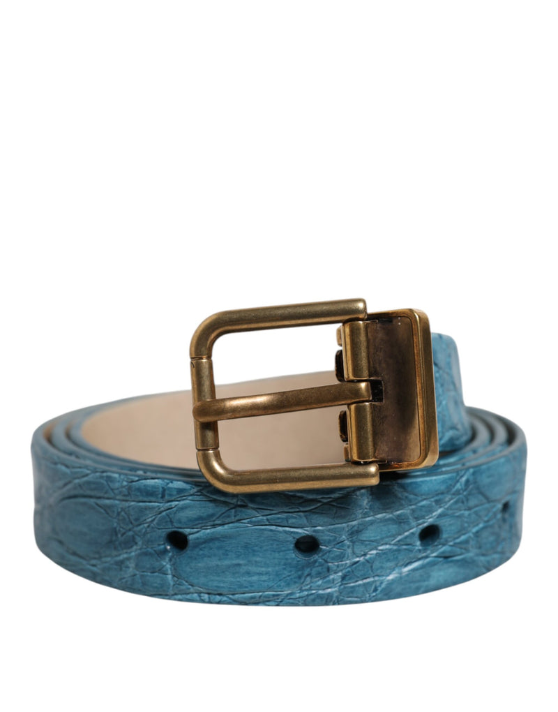 Cinto Dolce & Gabbana de couro azul com fivela clássica de metal dourado