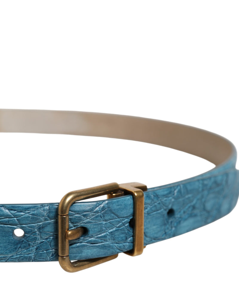 Cinto Dolce & Gabbana de couro azul com fivela clássica de metal dourado