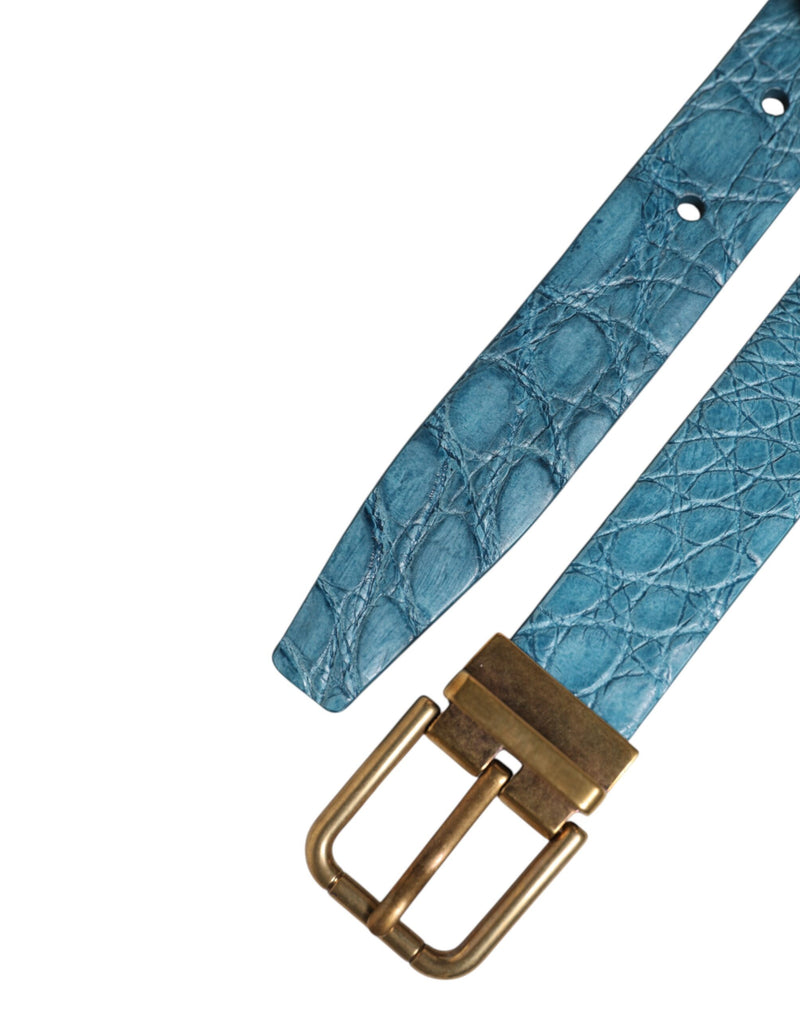 Cinto Dolce & Gabbana de couro azul com fivela clássica de metal dourado