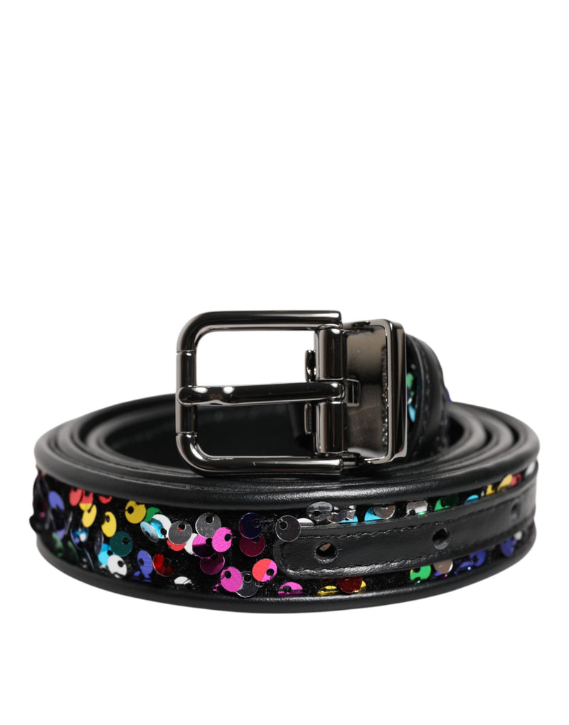 Cinturón negro con lentejuelas y hebilla metálica de Dolce & Gabbana