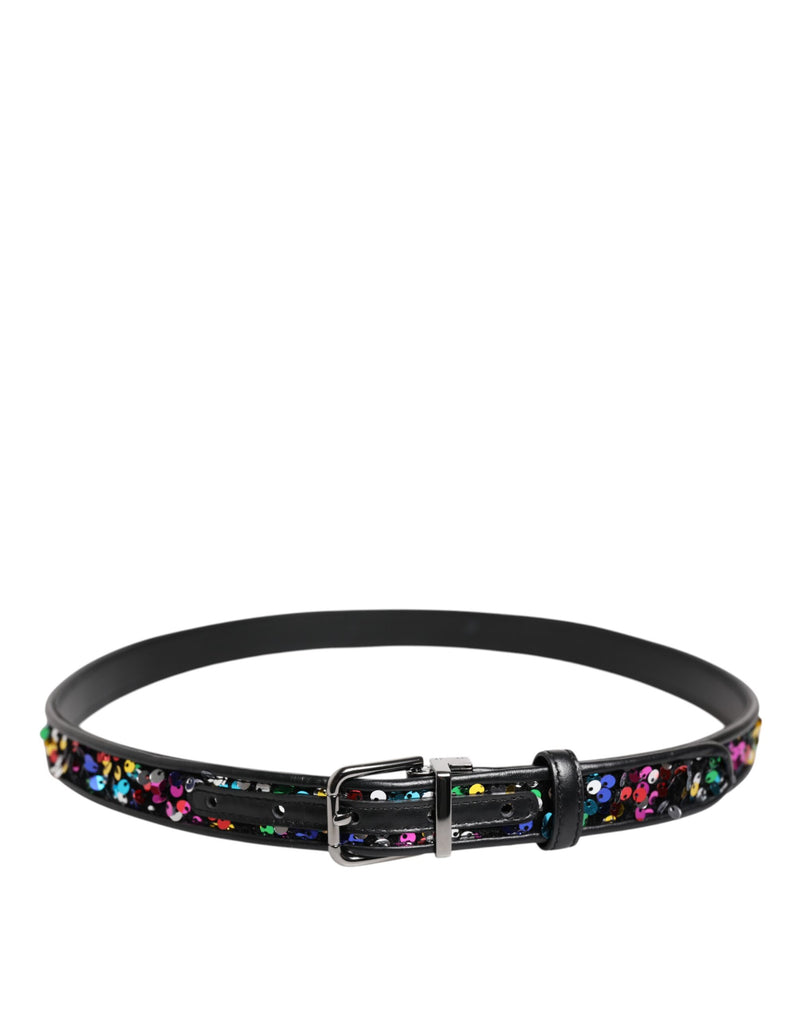 Cinturón negro con lentejuelas y hebilla metálica de Dolce & Gabbana