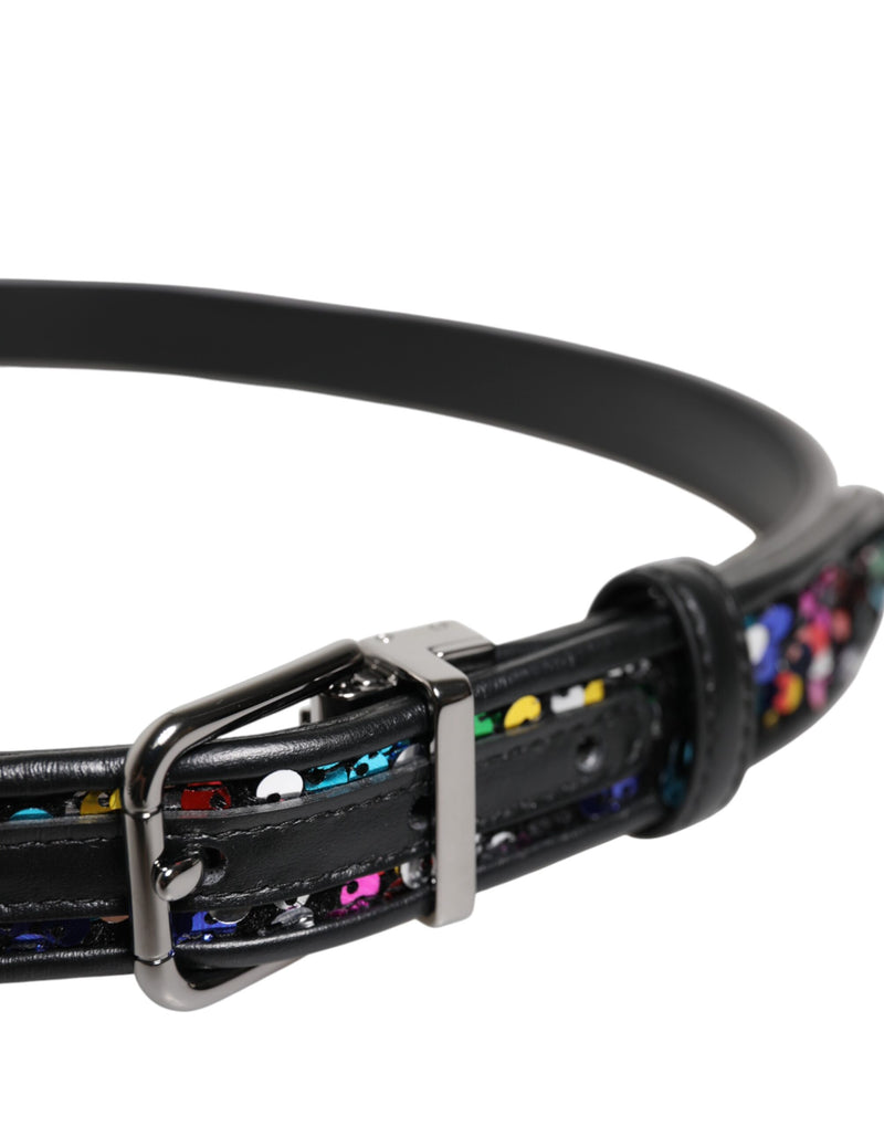 Cinturón negro con lentejuelas y hebilla metálica de Dolce & Gabbana