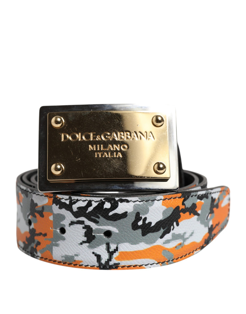 Cinto Dolce & Gabbana com fivela de metal com logo, camuflagem multicolorida