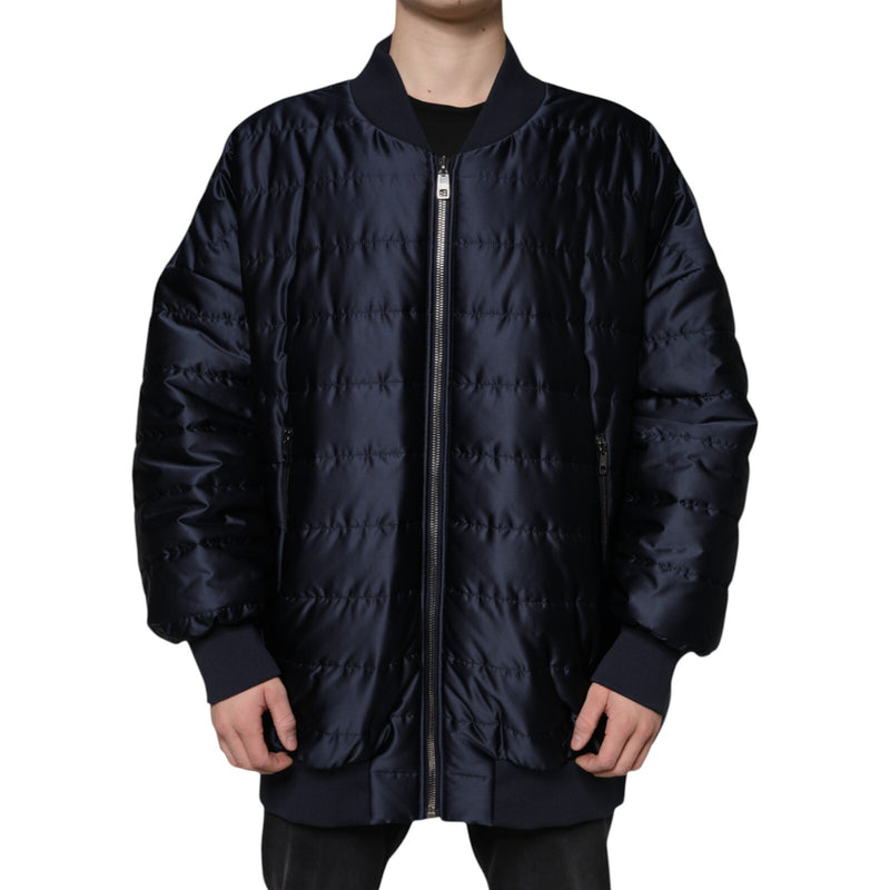 Dolce & Gabbana Dark Blue Quilted Full Zip Bomber Jacket