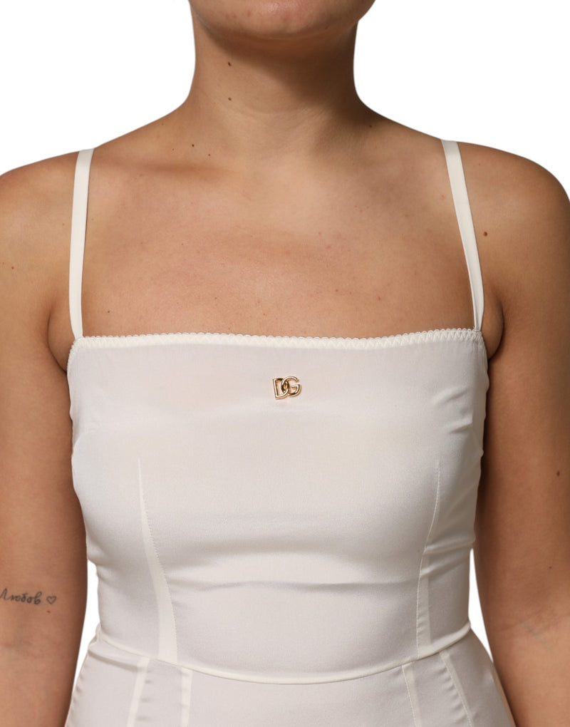 Sottoveste Dolce & Gabbana bianca intera in seta con logo DG, abbigliamento da notte
