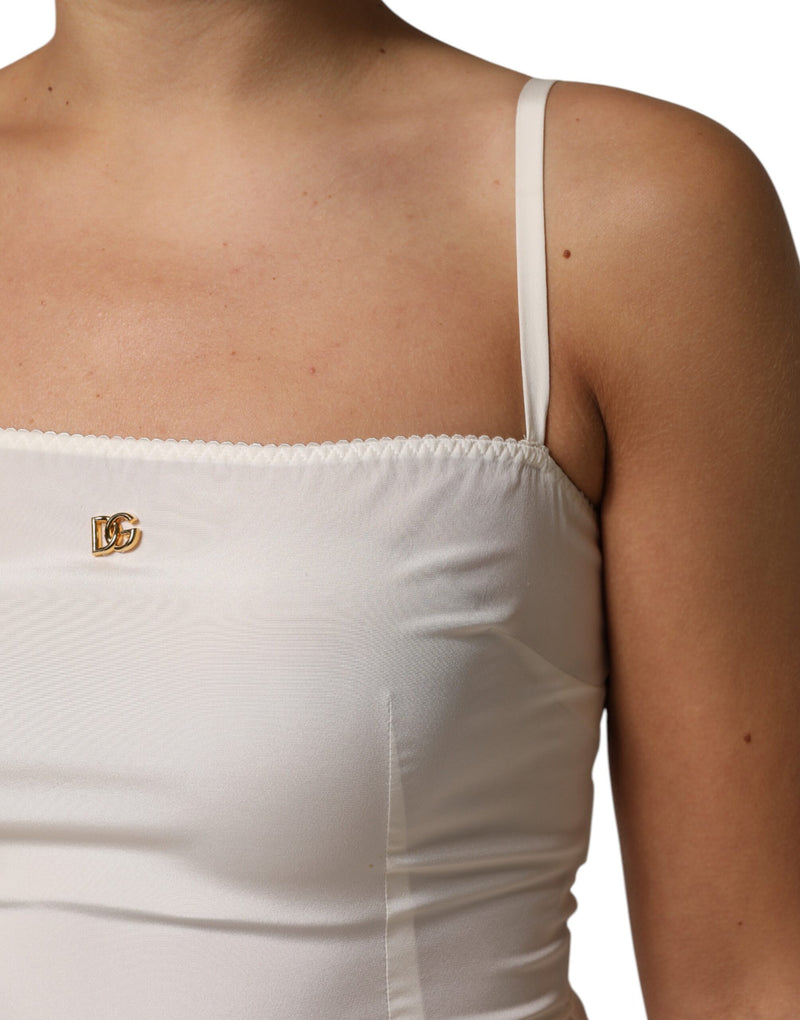 Sottoveste Dolce & Gabbana bianca intera in seta con logo DG, abbigliamento da notte