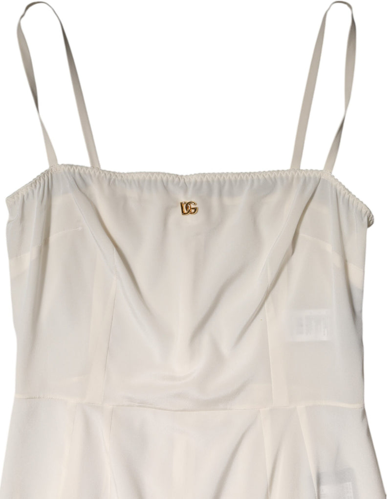 Sottoveste Dolce & Gabbana bianca intera in seta con logo DG, abbigliamento da notte