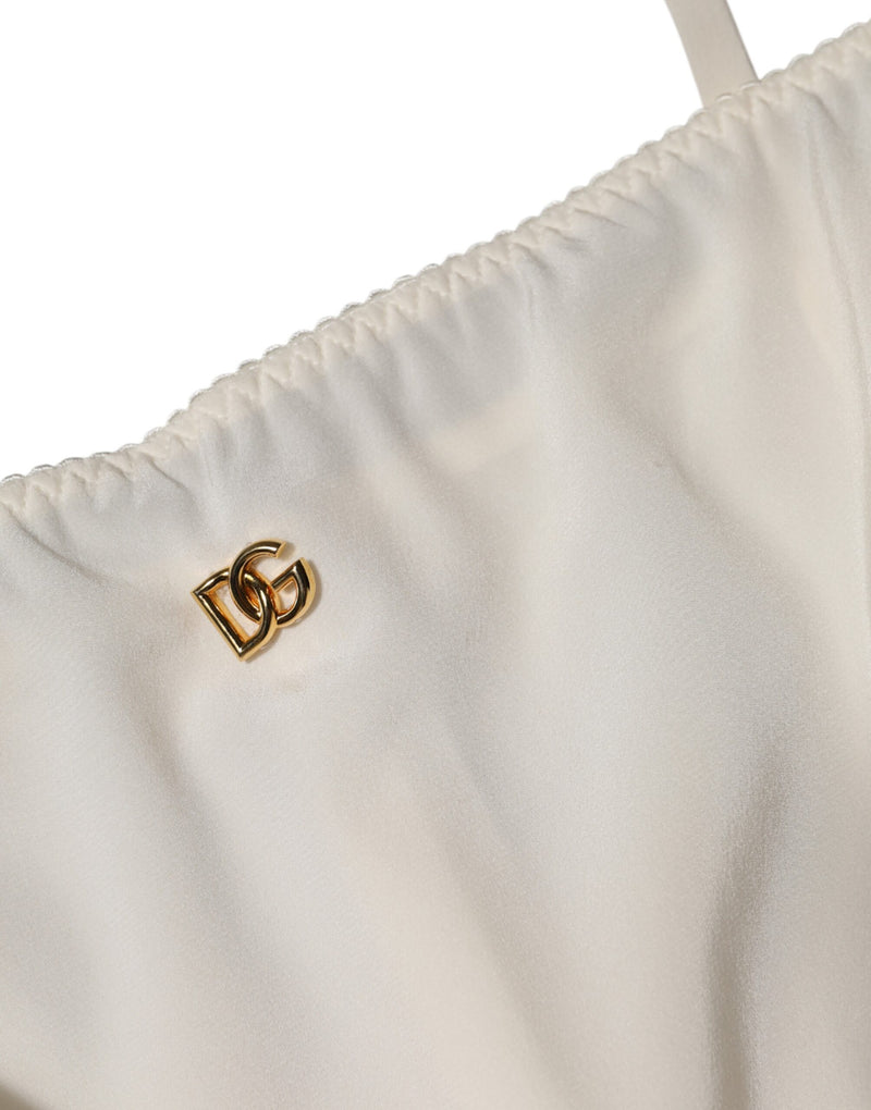 Sottoveste Dolce & Gabbana bianca intera in seta con logo DG, abbigliamento da notte