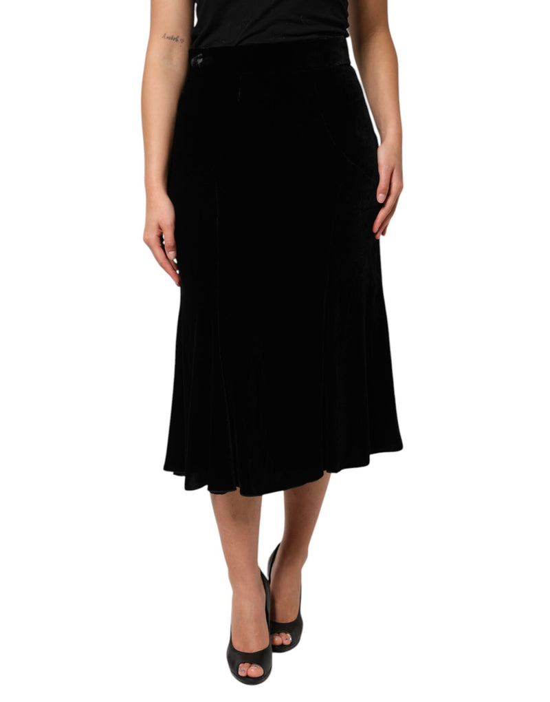 Saia midi Dolce & Gabbana preta de cintura alta com corte evasê