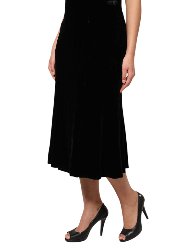 Saia midi Dolce & Gabbana preta de cintura alta com corte evasê
