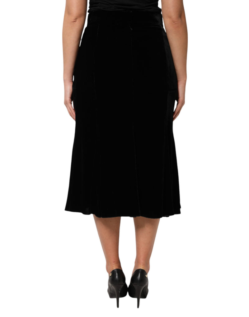 Saia midi Dolce & Gabbana preta de cintura alta com corte evasê