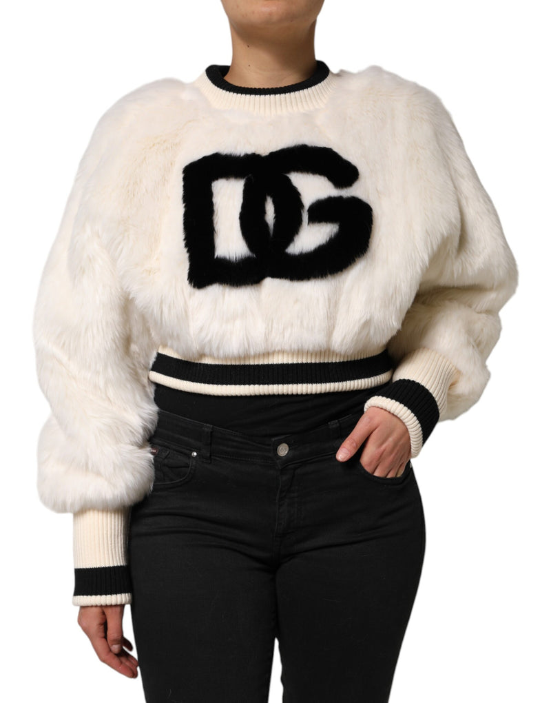 Sweat-shirt court blanc en fausse fourrure avec logo DG Dolce & Gabbana