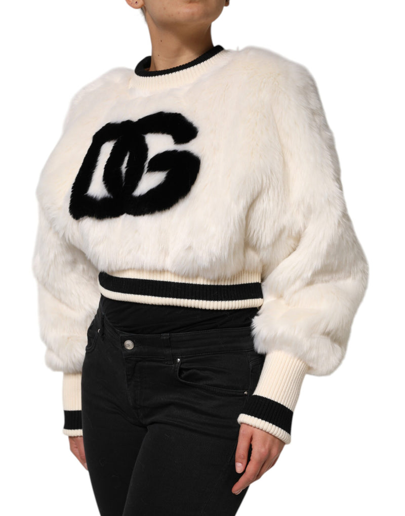 Sweat-shirt court blanc en fausse fourrure avec logo DG Dolce & Gabbana