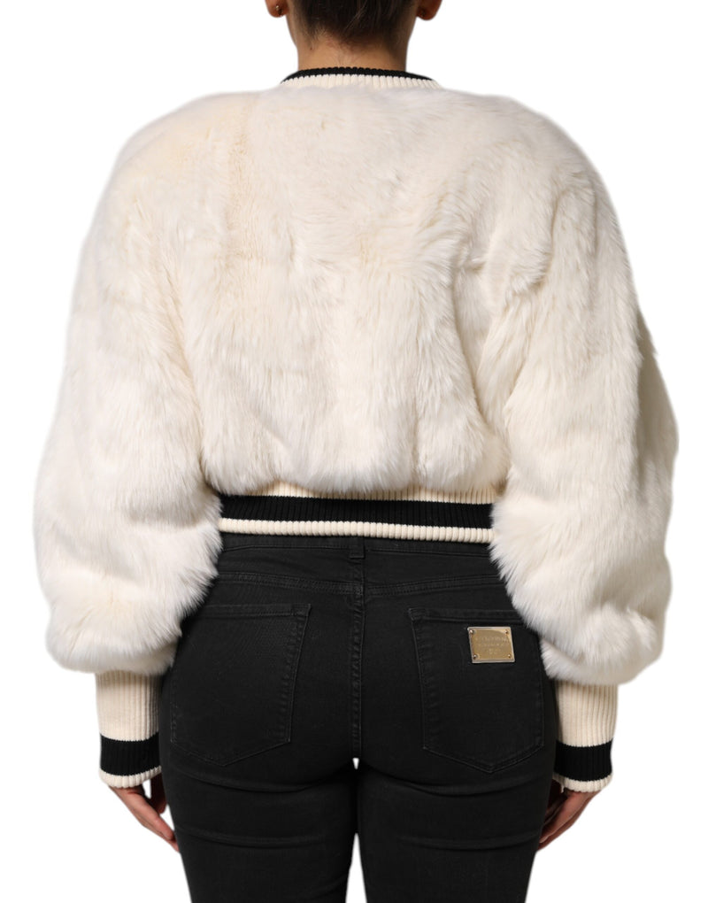Sweat-shirt court blanc en fausse fourrure avec logo DG Dolce & Gabbana