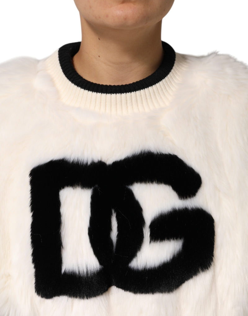 Sweat-shirt court blanc en fausse fourrure avec logo DG Dolce & Gabbana