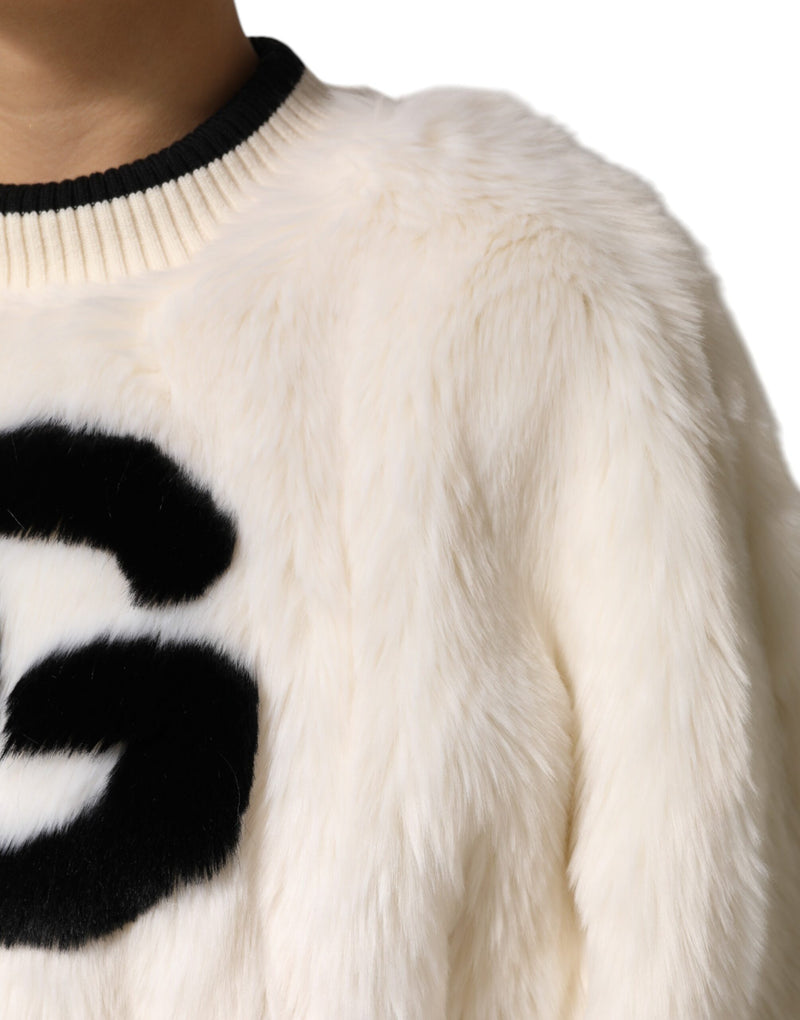 Sweat-shirt court blanc en fausse fourrure avec logo DG Dolce & Gabbana