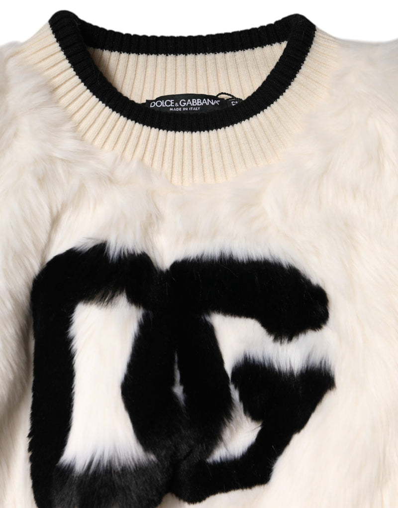 Sweat-shirt court blanc en fausse fourrure avec logo DG Dolce & Gabbana