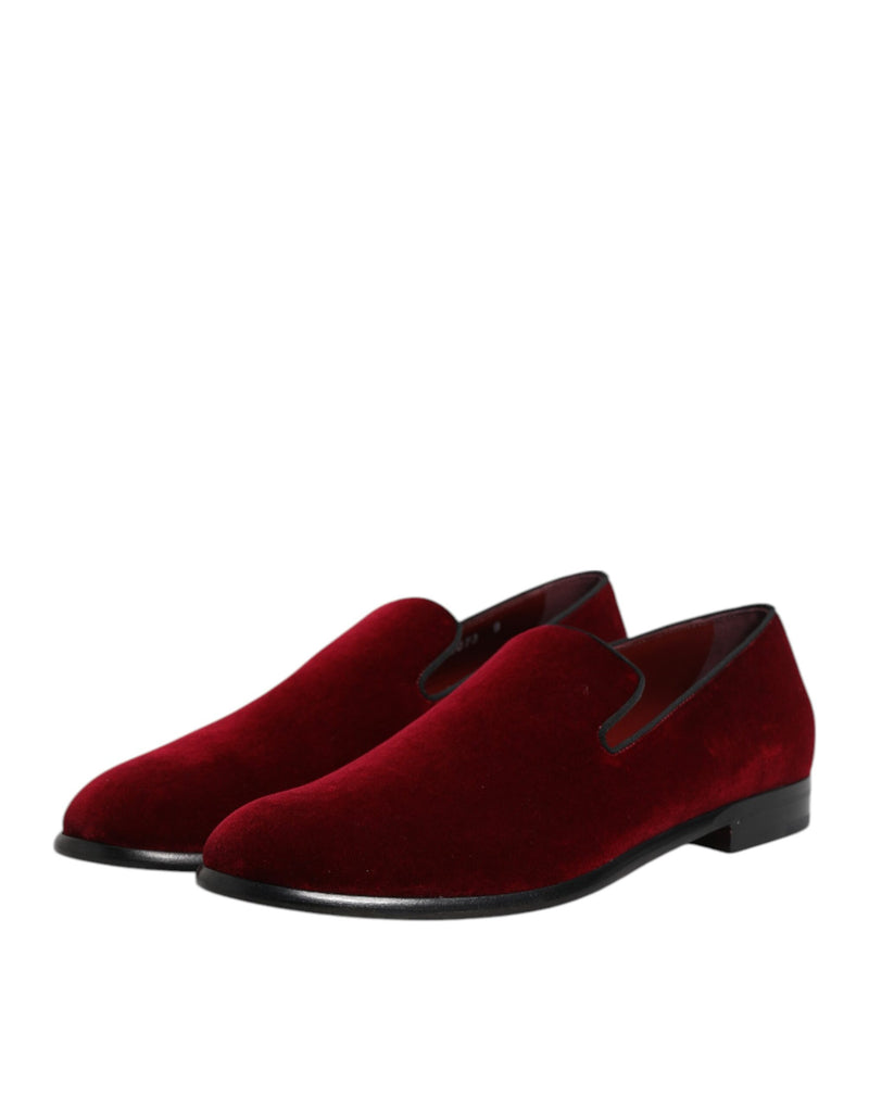 Mocasines formales de terciopelo de algodón rojo sin cordones de Dolce & Gabbana