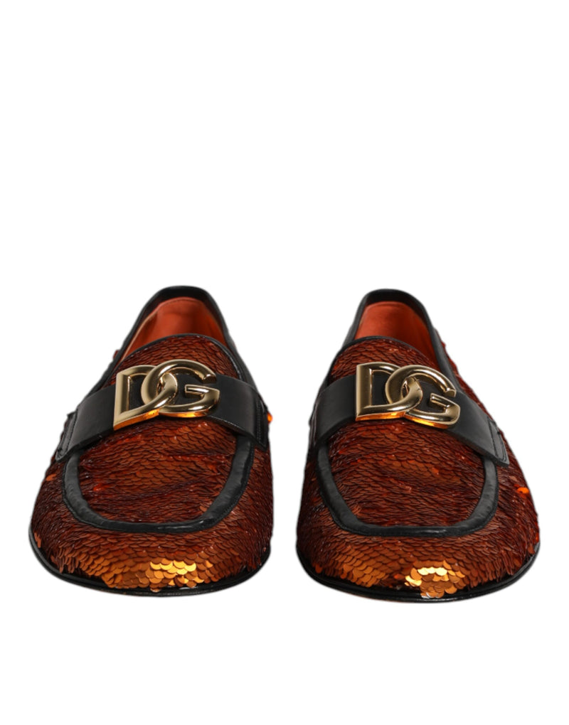 Mocassins pour homme ornés de sequins orange Dolce & Gabbana