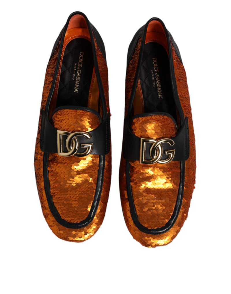 Mocassins pour homme ornés de sequins orange Dolce & Gabbana
