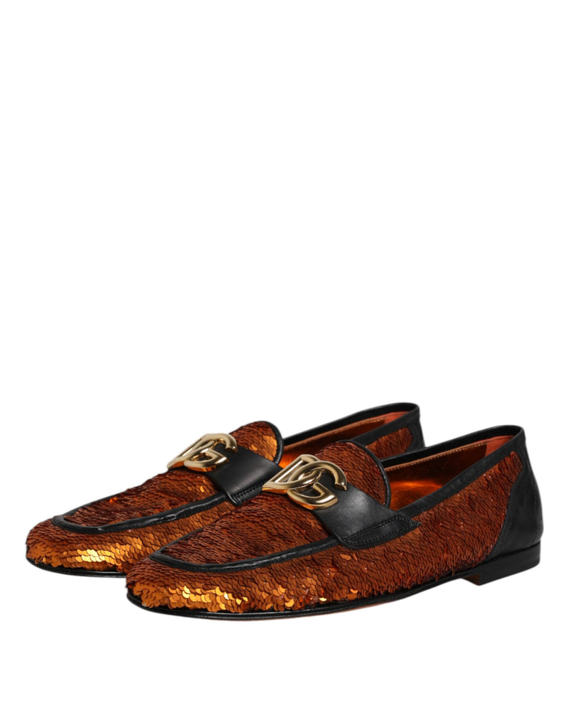 Mocassins pour homme ornés de sequins orange Dolce & Gabbana
