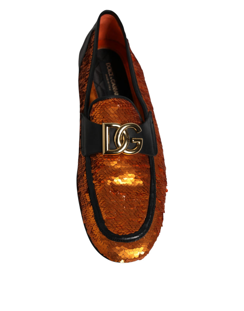 Mocassins pour homme ornés de sequins orange Dolce & Gabbana