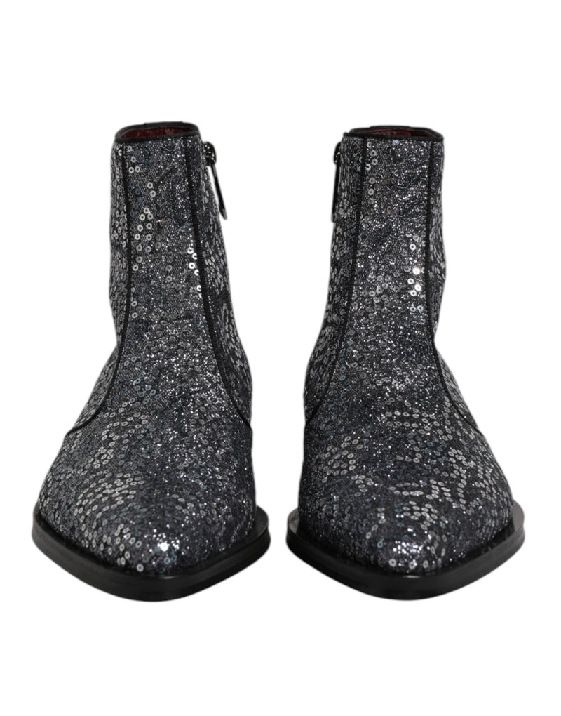 Stivaletti Chelsea in cotone grigio scuro con paillettes Dolce & Gabbana