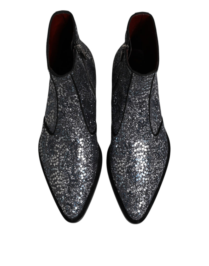 Stivaletti Chelsea in cotone grigio scuro con paillettes Dolce & Gabbana