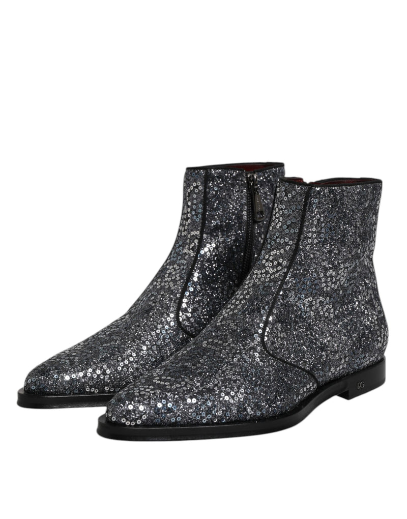 Stivaletti Chelsea in cotone grigio scuro con paillettes Dolce & Gabbana