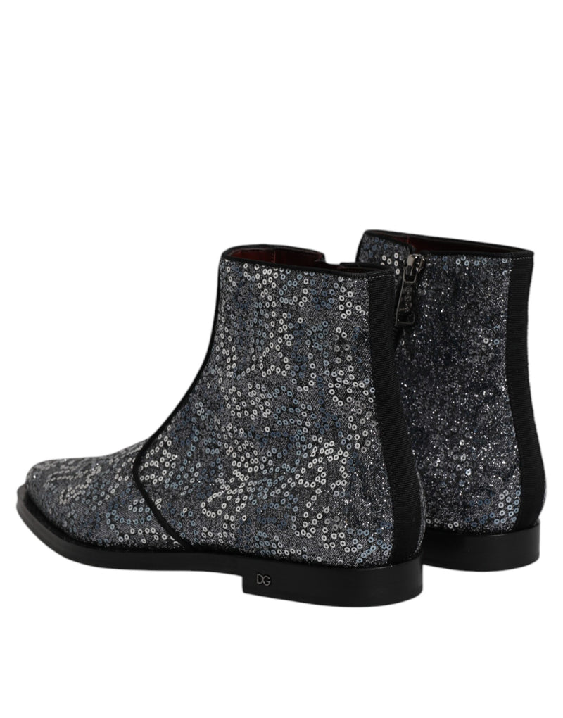 Stivaletti Chelsea in cotone grigio scuro con paillettes Dolce & Gabbana